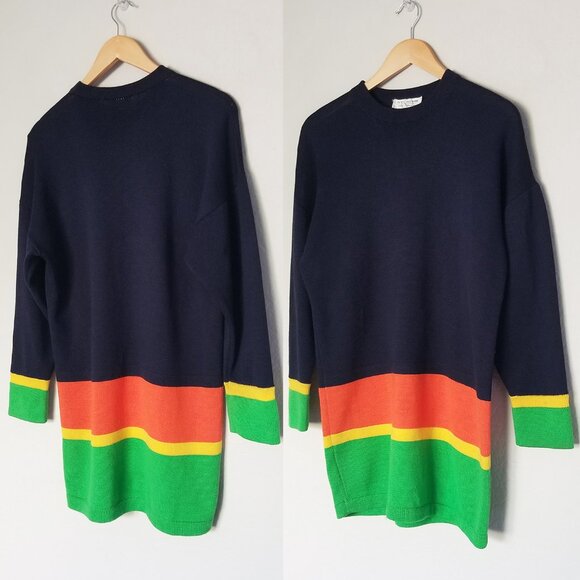 St. John Sportswear Santana Knit Colorblock Striped Tunic Mini Sweater Dress S - Picture 10 of 16